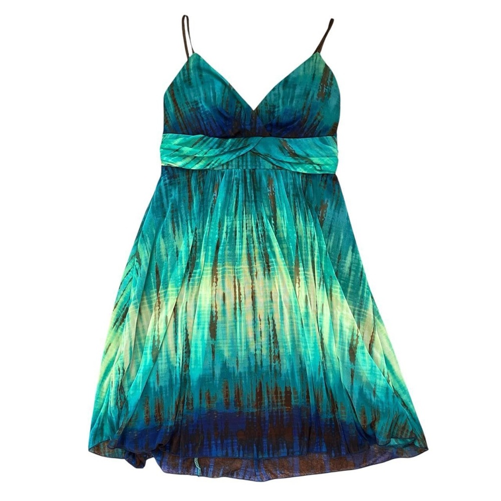 2000s NWT Whimsical Fairycore Mini Green Blue Tie Dye Sundress Sz L